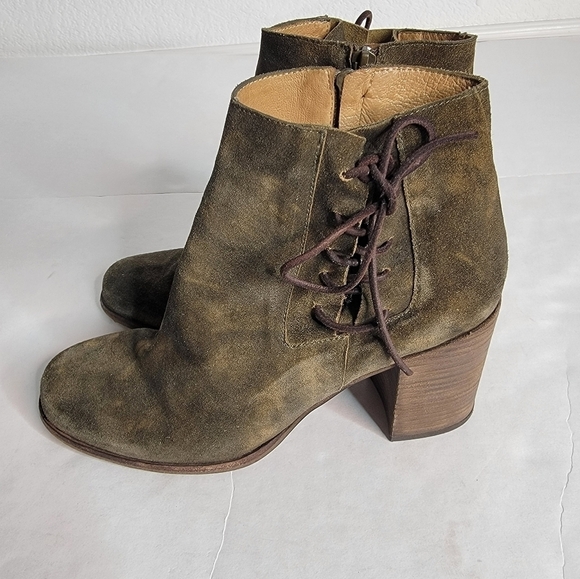 Baske California 9 Booties Leather Suede Distressed Green Side Laceup Zip Boots - Picture 1 of 10